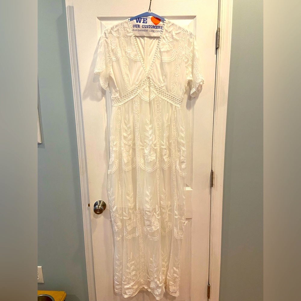 White Maxi Dress with Lace Detail